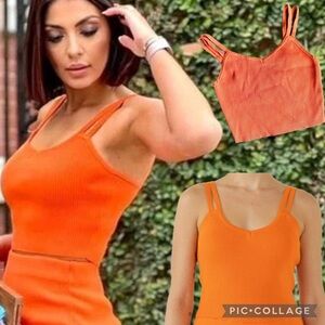 Endless Rose Double Strap Ribbed Cropped Knit Cami Size L